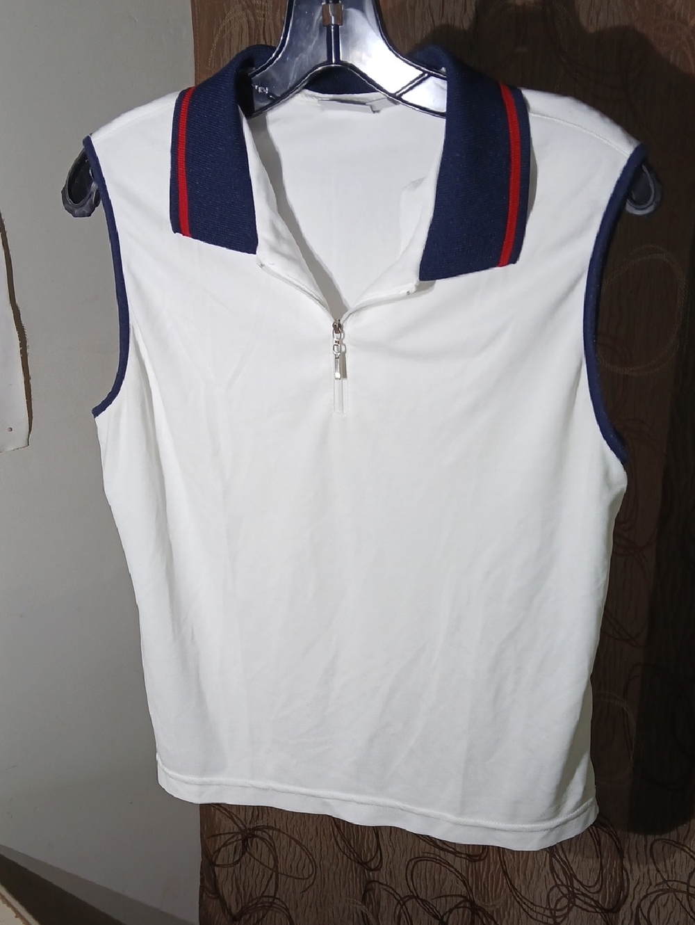 Tail White Short Sleeve Polo with Navy Collar